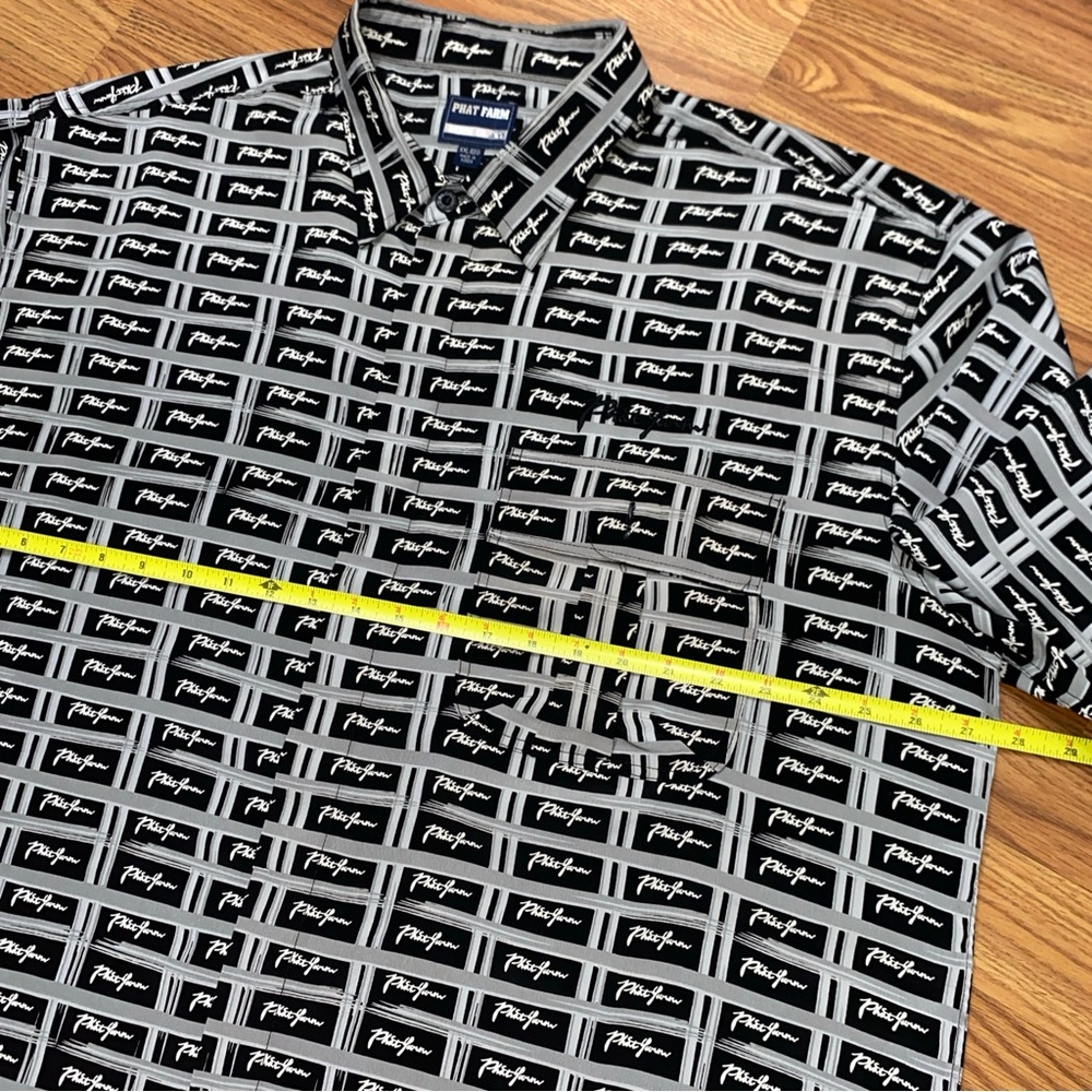 Vintage Y2K Phat Farm Monochrome Logo Button Up Shirt 2XL Hip Hop Streetwear - Picture 7 of 8